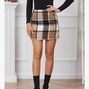 Plaid Mini Skirt in Brown and Black